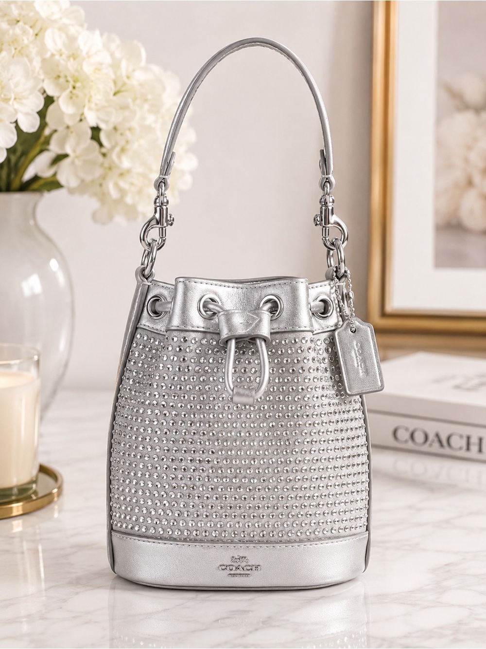 ✨ Coach Mini Bucket Bag Crystal – Silver | CW301 | NWT